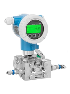 Endress+Hauser differential pressure transmitter mounted on stainless steel valve manifold for industrial flow and level measurement - genuine stock from YUNRUI